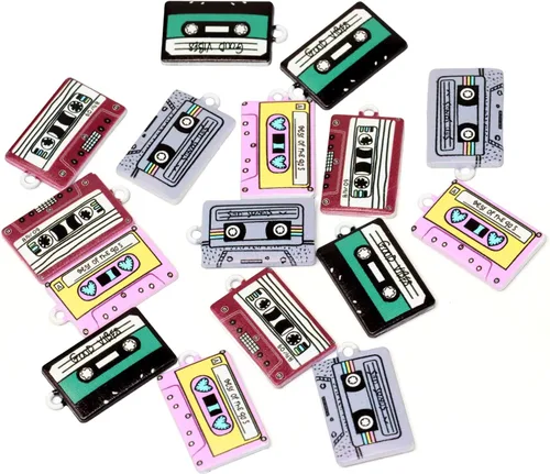 Honbay 16 dijes de música de aleación, divertidos dijes de cinta de casete, colgantes retro para aretes, pulseras, collares, joyería (4 colores)