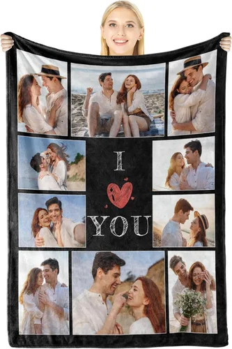 Miniatura 19 de Manta personalizada con imagen, regalos personalizados para novio, novia, regalos conmemorativos de aniversario para él, su pareja, regalos