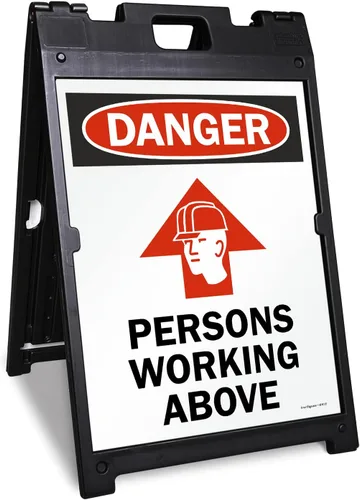 SmartSign Kit de letreros de dos caras con marco en A de BabyBoss de 24 x 18 pulgadas, con texto en inglés "Danger - Persons Working Above",