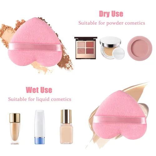 Miniatura 2 de 6 piezas de soplo de polvo para cara suave en forma de corazón para polvo suelto, polvo mineral, polvo corporal, terciopelo, base cosmética, 6