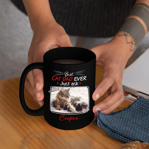 Miniatura 5 de Taza de café personalizada con nombre y foto de gato, marco de fotos personalizado para gato, taza de café negra de 11 onzas y 15 onzas, taza de té