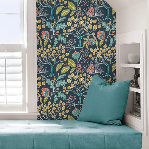 Miniatura 5 de NuWallpaper NU3038 Groovy Garden - Papel tapiz para despegar y pegar, color azul marino, multicolor