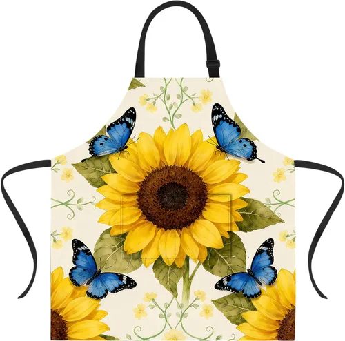 Miniatura 9 de ANNA QUEEN Delantal con 2 bolsillos impermeable para mujeres y hombres, estampado floral ajustable para cocina, hornear, barbacoa