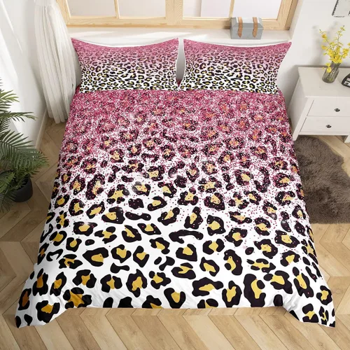 Miniatura 9 de Juego de funda de edredón para niños, tamaño individual, diseño de cebra y leopardo con purpurina, decoración de habitación para niñas y mujeres