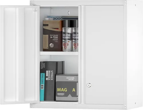 Miniatura 18 de IRONFFICE Locking Cabinet Wall Mounted, Metal Storage Cabinet with Keys, Tool Garage Storage Cabinet with Lockable Doors, Hanging Wall Cabinet for