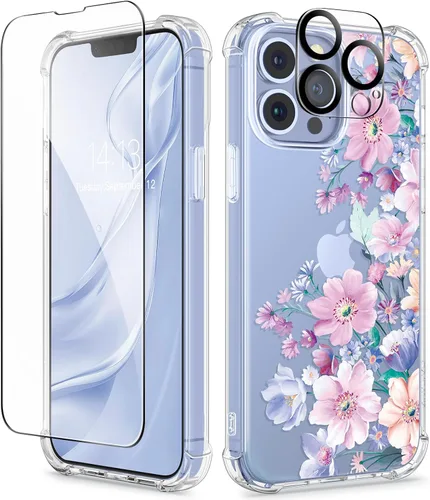 Miniatura 169 de GVIEWIN Funda diseñada para iPhone 13 de 6.1 pulgadas, con protector de pantalla de vidrio templado + protector de lente de cámara, flor