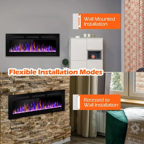 Miniatura 10 de BETELNUT Chimenea eléctrica de 40 pulgadas montada en la pared y empotrada con control remoto, calentador de chimenea de pared ultrafino de 750/1500