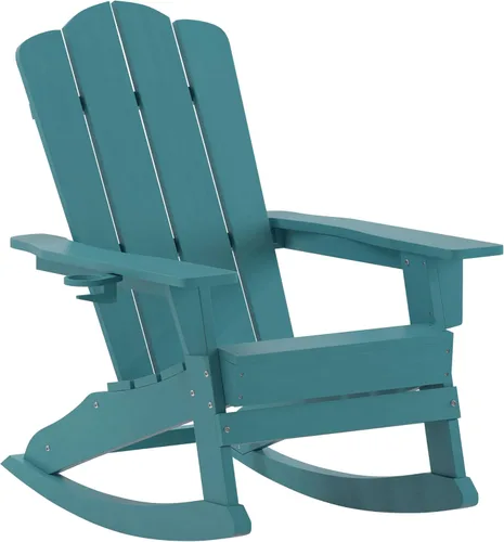 Miniatura 9 de Flash Furniture Newport Adirondack - Silla mecedora con soporte para tazas, resistente a la intemperie, de poliresina Adirondack, color rojo