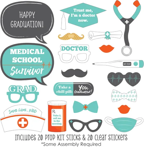Miniatura 2 de Big Dot of Happiness Graduado de la escuela de medicina - Kit de accesorios para cabina de fotos para fiesta de graduación de médico, 20