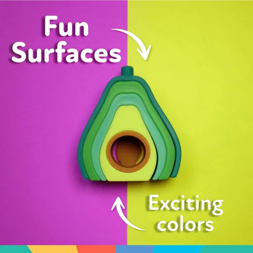Miniatura 5 de Nuby Juguete interactivo de aguacate apilable de silicona suave, juguete apilable de 5 piezas para el desarrollo temprano, más de 12 meses