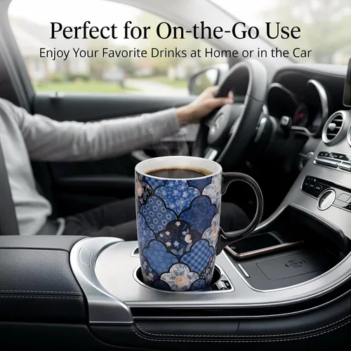 Miniatura 7 de Topadorn Taza de café de cerámica con tapa a prueba de derrames, taza de café para el hogar y la oficina con caja de regalo, color azul