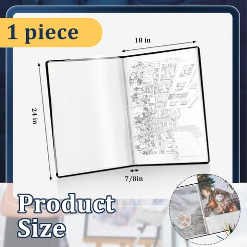 Miniatura 2 de Lewtemi Carpeta A2 resistente con fundas de plástico de 18 x 24 pulgadas con 30 protectores de hojas transparentes, carpeta de portafolio de arte