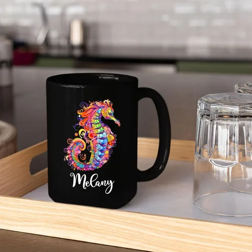 Miniatura 4 de Taza de café personalizada con nombre, taza de café personalizada con animales marinos coloridos del océano, 11 onzas, 15 onzas, taza de cerámica