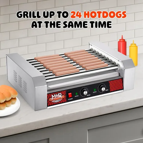 Miniatura 4 de Great Northern Popcorn - Máquina de rodillos para perros calientes - Cocina de acero inoxidable con 9 rodillos - Cocina 24 perros calientes
