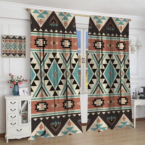 Miniatura 4 de Cortinas aztecas, patrón étnico tribal nativo del suroeste, estilo bohemio occidental, geométrico, tratamientos de ventana para sala de estar, juego