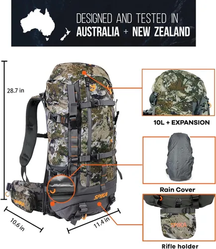 Miniatura 4 de SPIKA Mochila de caza con marco interno, mochila de senderismo impermeable para extensible, 40L + 80L + capacidad