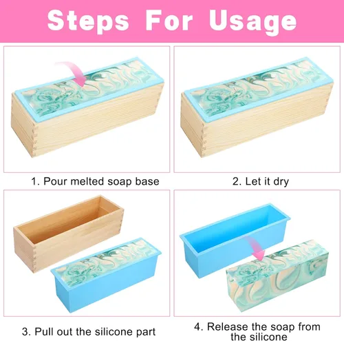 Miniatura 3 de 3 moldes para hacer jabón con bandeja de caja de madera, moldes rectangulares flexibles de silicona para jabón para manualidades caseras