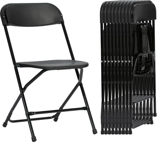Real Relax Juego de 10 sillas plegables de plástico, sillas plegables de plástico negro, perfectas para fiestas, eventos al aire libre,