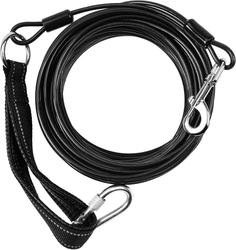 Miniatura 10 de Correa larga para perro a prueba de mordidas, cable de amarre para perros resistente de 50 pies con mosquetón, correas de perro para patio, correas
