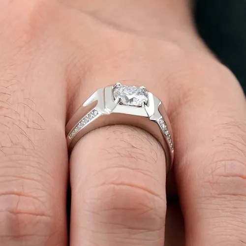 Miniatura 8 de SweetJew Anillo de boda de moissanita para hombre, plata de ley 925, 2cttw D, color VVS1, claridad brillante, corte redondo, anillos de promesa