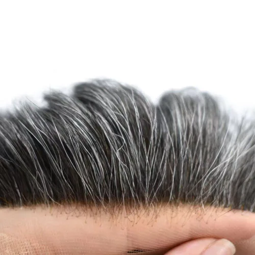 Miniatura 3 de Tupé de encaje suizo para hombres, piezas de cabello humano real, encaje frontal, sistema de reemplazo de cabello tipo tupé, nudo blanqueado, línea