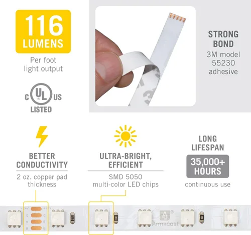 Miniatura 5 de Armacost Lighting RibbonFlex Home 614250 - Cinta de luz LED multicolor (60 ledes/metro, 32,8 pies (32.8 ft)