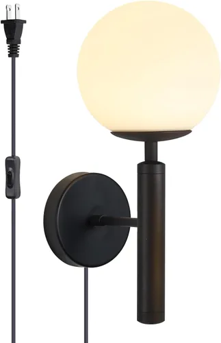 Miniatura 10 de KCO Aplique de pared de globo de vidrio de leche, apliques de pared de latón cepillado de mediados de siglo, lámpara de pared dorada moderna, Dorado