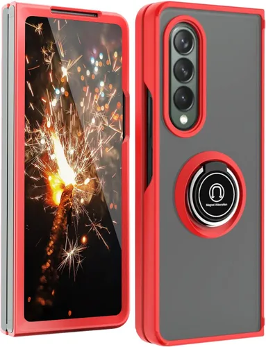 Miniatura 8 de TJS Compatible con Samsung Galaxy Z Fold 3 5G, resistente a los impactos, soporte de anillo de metal giratorio de 360 grados, funda protectora