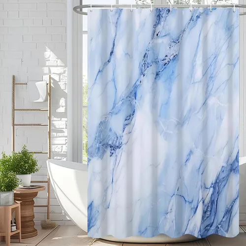 Miniatura 37 de Cortina de ducha abstracta de mármol negro gris y dorado con grietas, cortina de baño moderna ombre impresa, cortina impermeable y lavable de tela