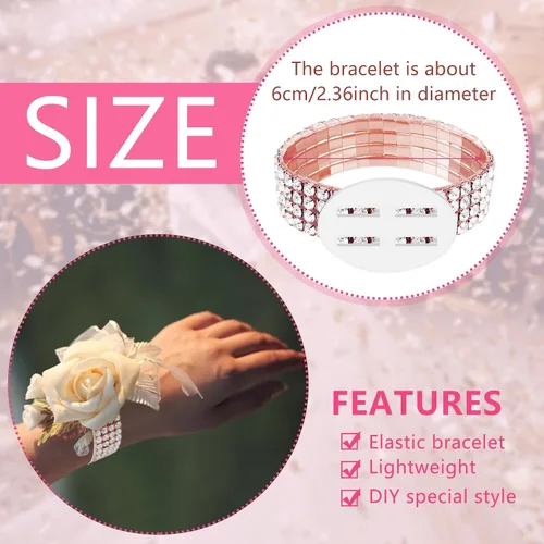 Miniatura 10 de Junkin 6 pulseras de ramillete con diamantes de imitación, elásticas, para decoración de bodas, bailes de graduación, aniversario (plateado)