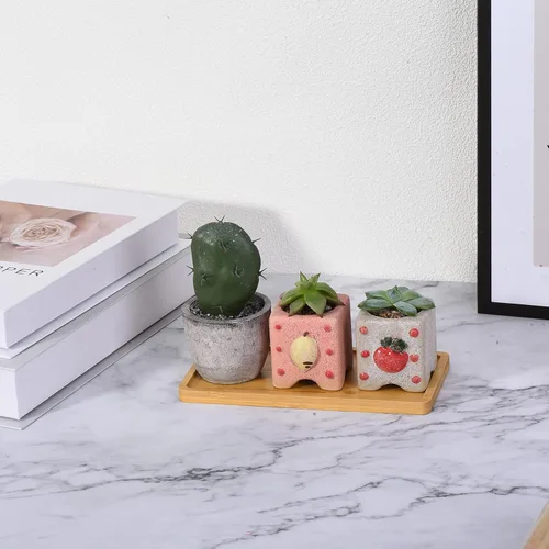 Miniatura 5 de PATIKIL Platillo para macetas de 7 x 3.5 pulgadas, paquete de 2 bandejas rectangulares de bambú para goteo de flores para el hogar e interiores