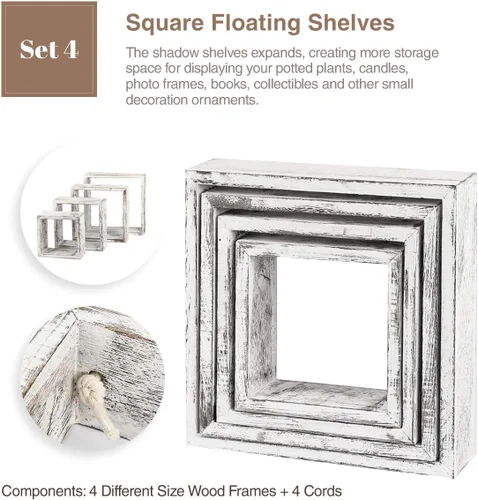 Miniatura 4 de J JACKCUBE DESIGN MK571C - Estantes cuadrados flotantes para colgar en la pared, estantes de madera rústica, cajas de sombra, decoración bohemia