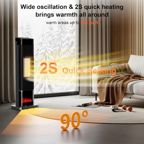 Miniatura 2 de Uthfy Calentador de espacio, calentador de cerámica PTC, calentador eléctrico de 1500 W con termostato, oscilación de 90°, calentadores portátiles
