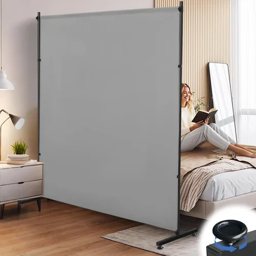 Miniatura 10 de Divisor de habitación, pantalla de privacidad de un solo panel grande de 73 x 75 pulgadas con ruedas, tela gruesa, pared de división portátil