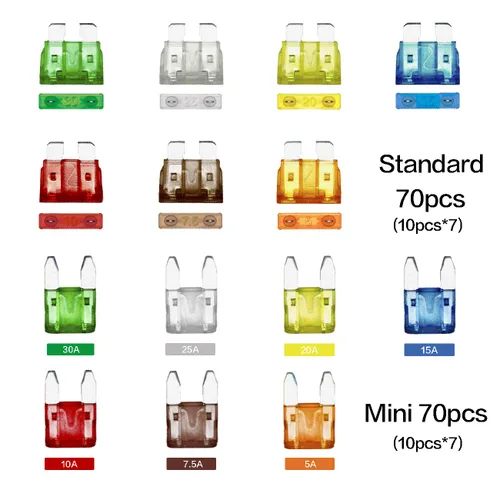 Miniatura 2 de Vrupin Juego surtido de fusibles de automóvil, kit de fusibles para automóvil, fusibles automotrices tipo cuchilla, estándar y mini