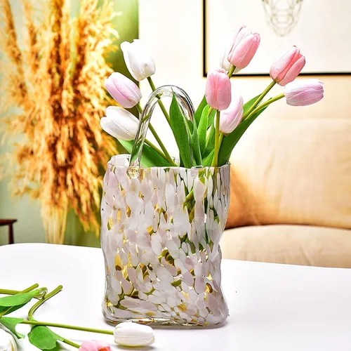 Miniatura 8 de 14.2 In Clear Handbag Flower Vase,Clear Vases For Centerpieces, Unique Decorative Vases (Handmade), Small Bag Vase For Decor For Home Centerpieces
