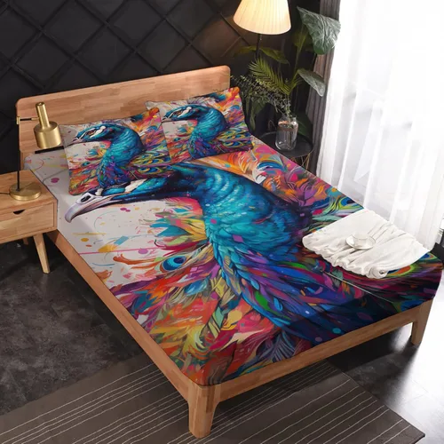 Miniatura 15 de Juego de sábanas de tamaño King, sábanas de conejo, sábanas de microfibra y fundas de almohada de 4 piezas, juego de sábanas con estampado colorido