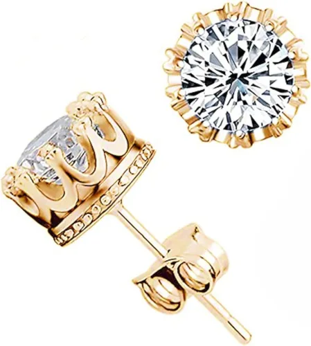Pendientes chapados en oro de 18 quilates con corona de moda, para mujer, Brincos De Prata, plata de ley, con cristales de doble tuerca Taoqiao