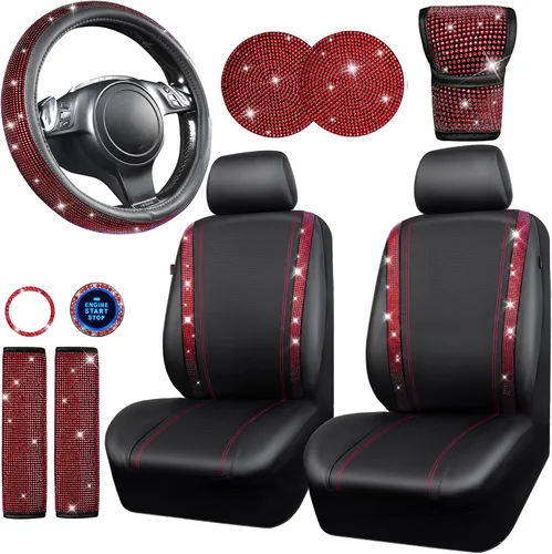 Miniatura 13 de CAR PASS Juego de fundas de asiento de coche con diamantes brillantes de 11 piezas, accesorios de coche con diamantes brillantes para mujer, funda