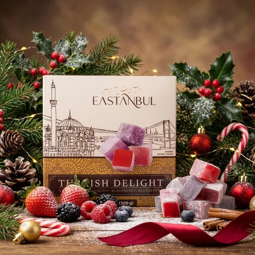 Miniatura 7 de Eastanbul Delicia Turca, 10.5 oz, Delicias Turcas Surtidas Sabor Fresa, Mora, Frambuesa y Arándano, Dulce Internacional, Lokum, Natural, Sin Gluten
