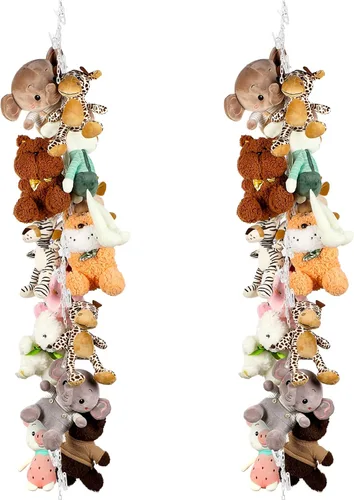 Hotop 2 unidades de cadena de almacenamiento de animales de peluche colgante organizador de animales de peluche con 40 clips de plástico de 79 Blanco
