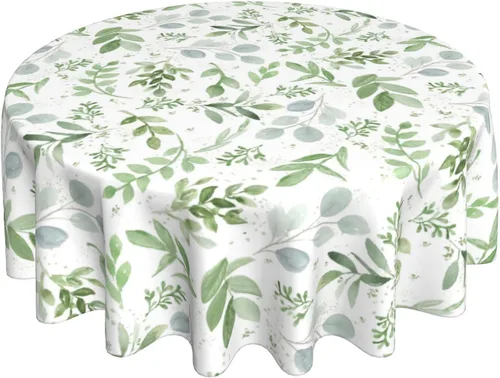 Miniatura 31 de Sweetshow Mantel Tropical Redondo de 60 Pulgadas para Verano Hoja de Palmera Hawaiana Verde Mantel Redondo de Poliéster Lavable Cubierta de Mesa