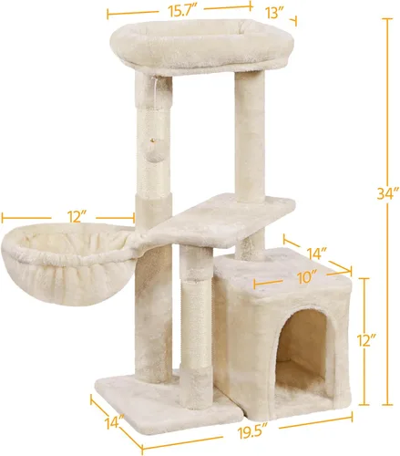Miniatura 3 de Topeakmart Torre de árbol para gatos de interior, centro de actividades de árbol para gatos de 34.5 pulgadas con condominio y poste rascador, torre