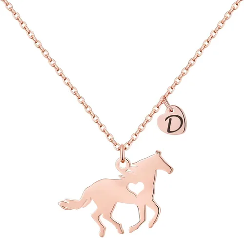 Miniatura 39 de MONOOC Collar de regalo para niñas con colgante de caballo - Collar de caballo delicado de acero inoxidable con corazón, 26 iniciales de la A a la Z