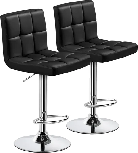 Miniatura 20 de Yaheetech Taburete de bar individual, taburetes giratorios de piel sintética ajustables, taburetes modernos con respaldo y reposapiés, taburetes
