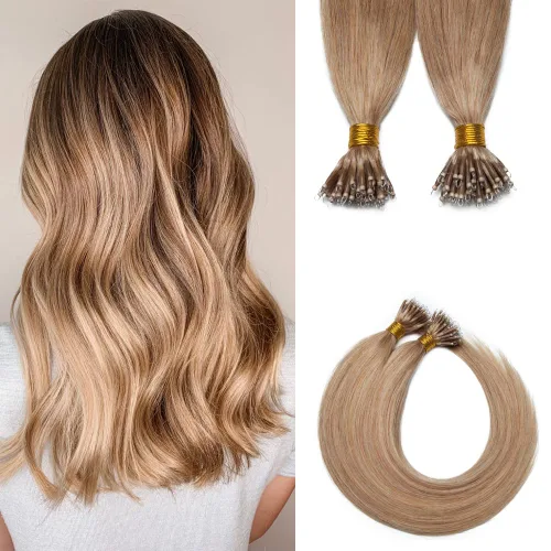 Miniatura 19 de SEGO Extensiones de cabello humano con micro cuentas, extensiones de cabello humano con micro bucle, lacio, natural, fusión fría, 1.76 oz/paquete