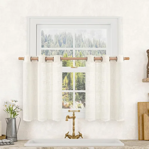 Miniatura 81 de LAMIT Cortinas de lino sintético para dormitorio, paneles filtrantes de luz, cortinas de lino con protección de privacidad con ojales para ventanas