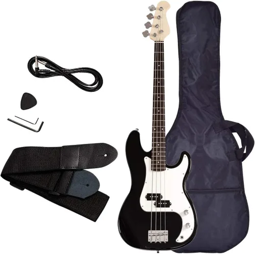 Bajo eléctrico de 45 pulgadas de tamaño completo de 4 cuerdas con correa, bolsa de guitarra, cable amplificador para kit de principiantes