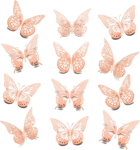 Miniatura 10 de Meikeer Decoración de pared de mariposa 3D, 48 piezas, 4 estilos y 3 tamaños, calcomanías de pared extraíbles para cumpleaños, fiestas, decoraciones
