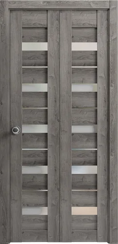 Armario corredizo de puertas plegables de 64 x 80 pulgadas | Quadro 4445 gris Nebraska con vidrio esmerilado | Juego de herrajes de molduras
